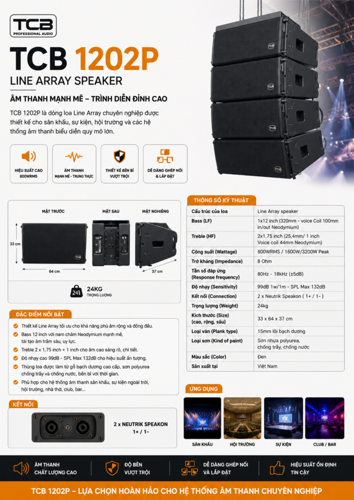 Cấu hình loa array TCB 1202P bass 12 inch